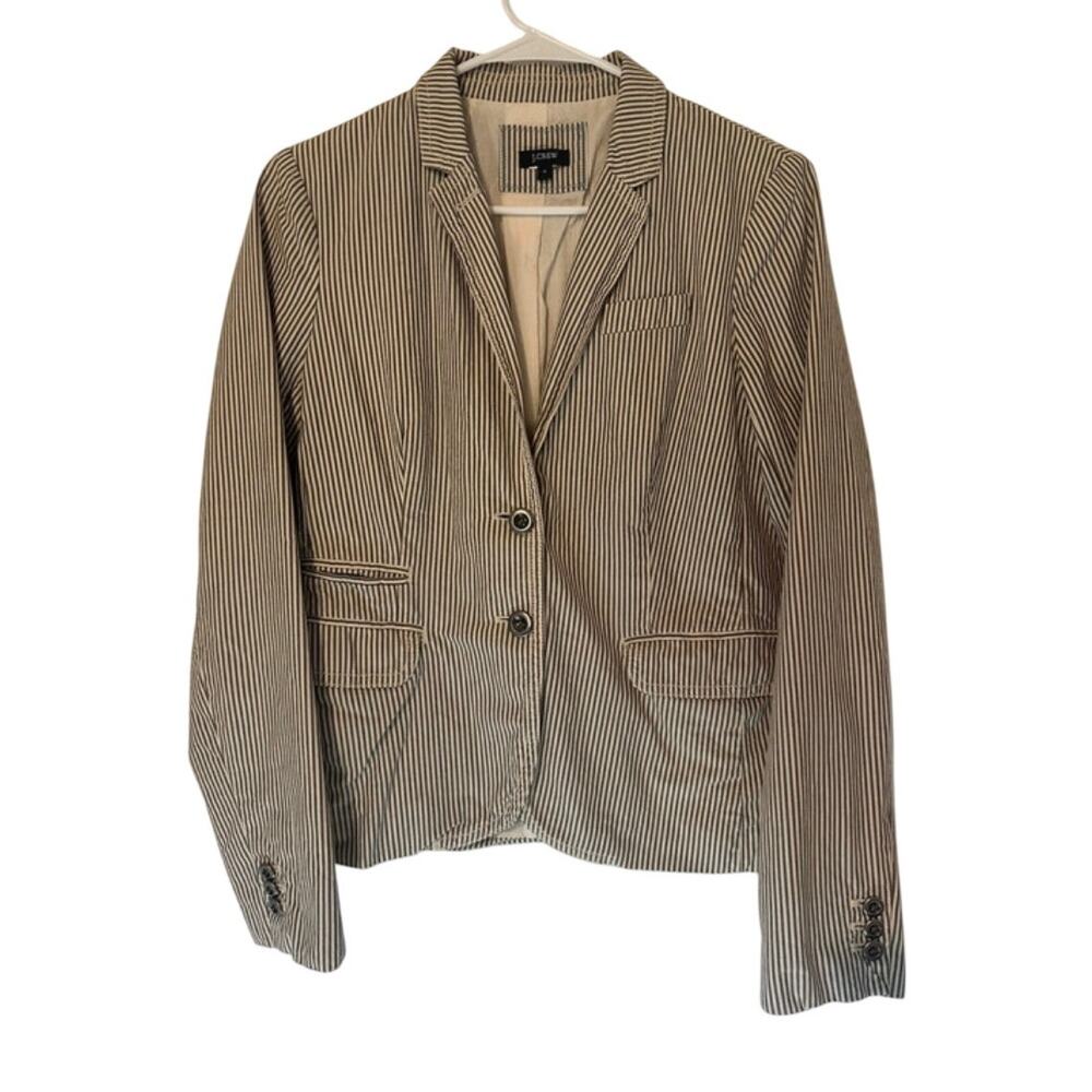 J.Crew Striped Seersucker Blazer gray and white sz 4